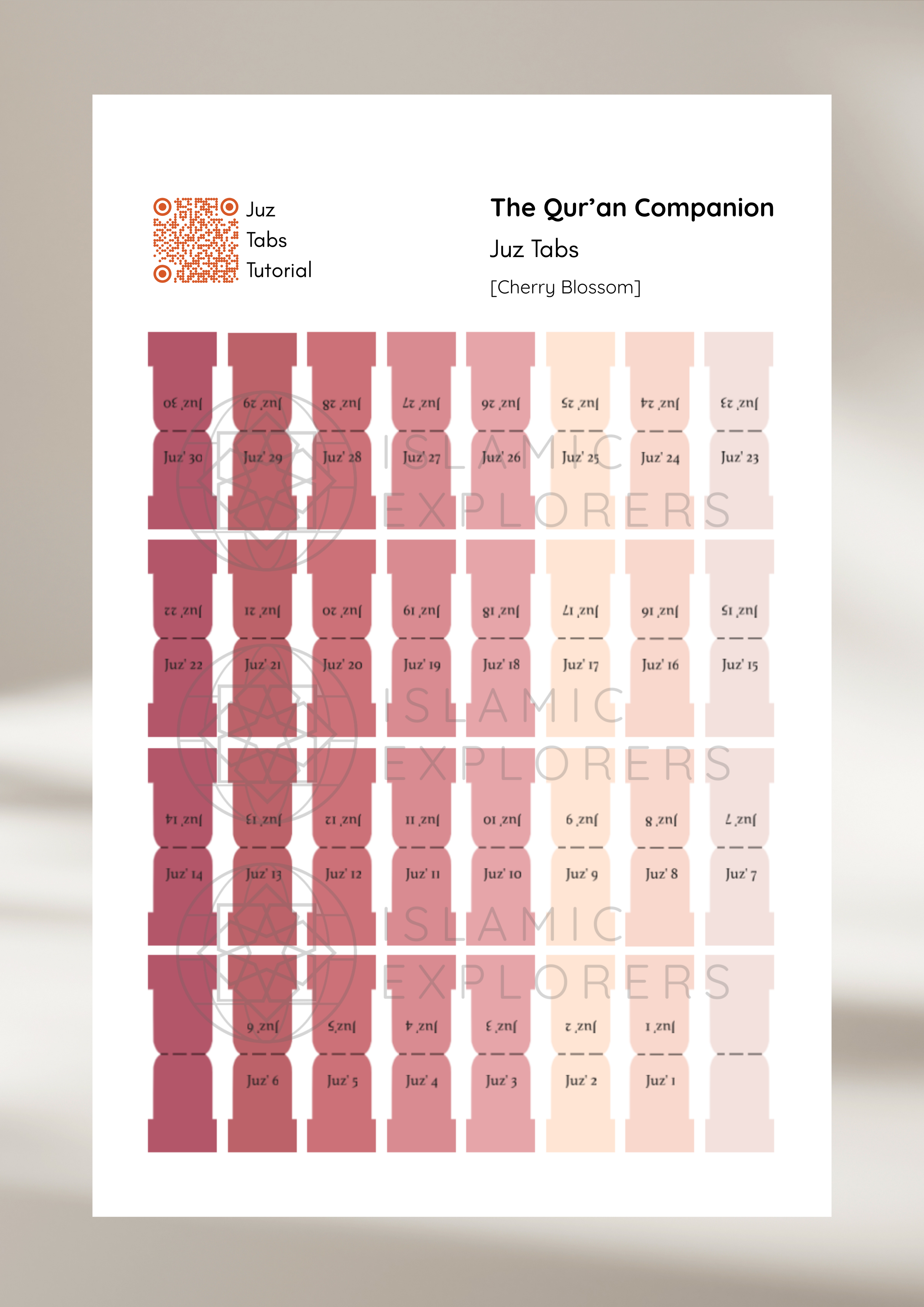 Juz Tabs – Premium Handmade Qur’an Page Markers  - Cherry Blossom