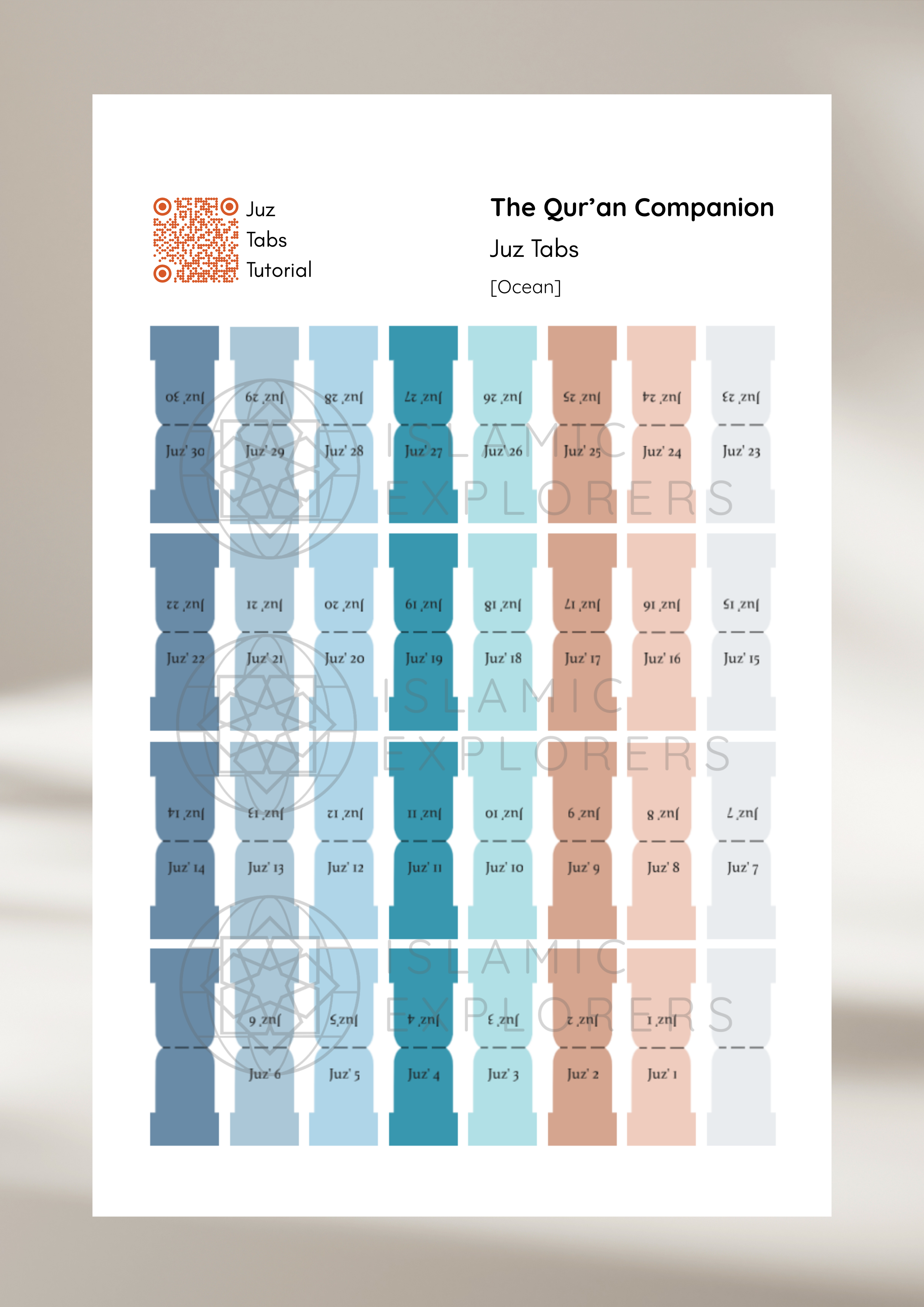 Juz Tabs – Premium Handmade Qur’an Page Markers  - Ocean