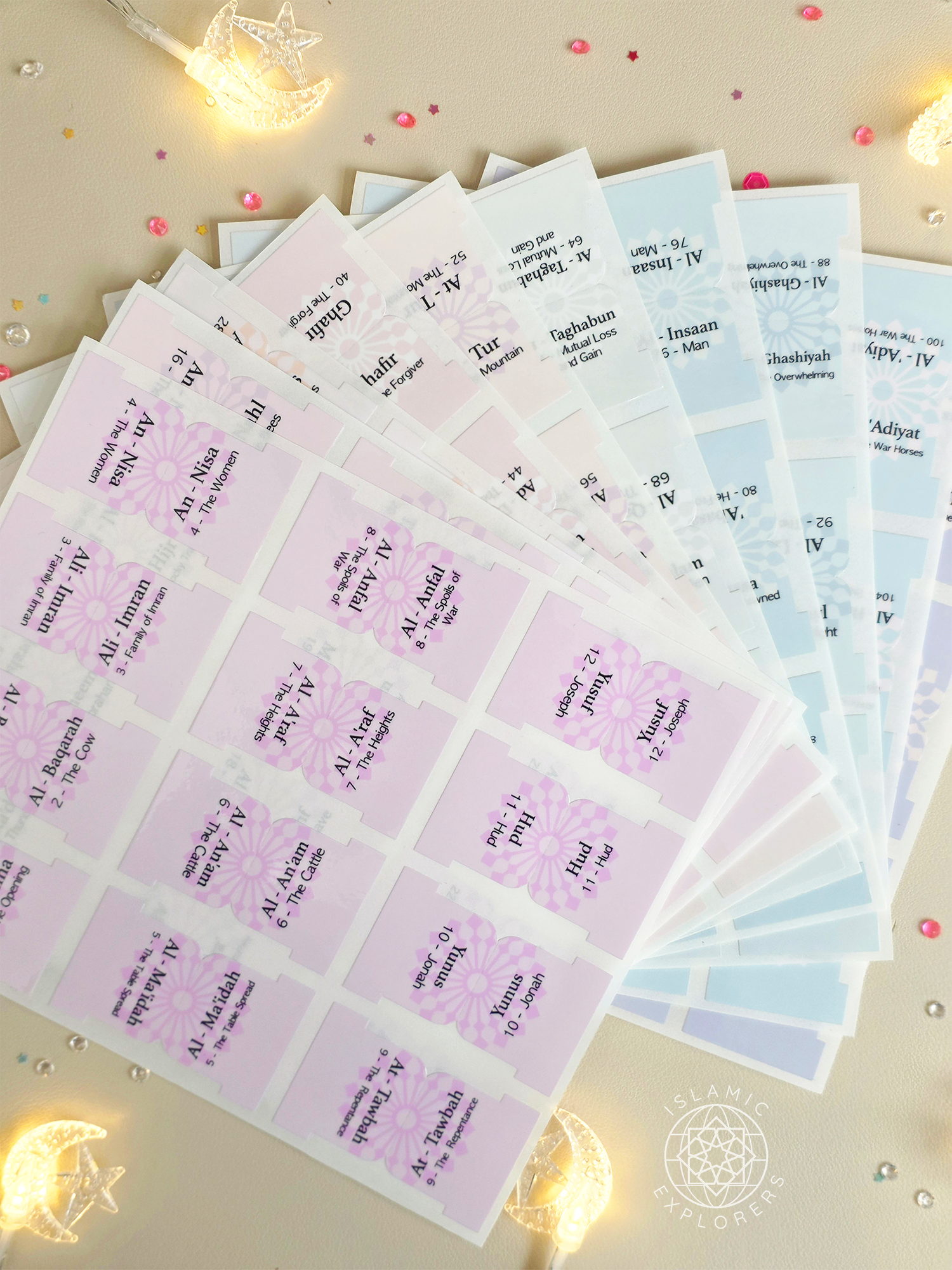 The Quran Companion Tabs Bundle - Premium Handmade Qur’an Page Markers (Includes Juz Tabs + Free Duʿaʾ Bookmark)- Sweet Pastel