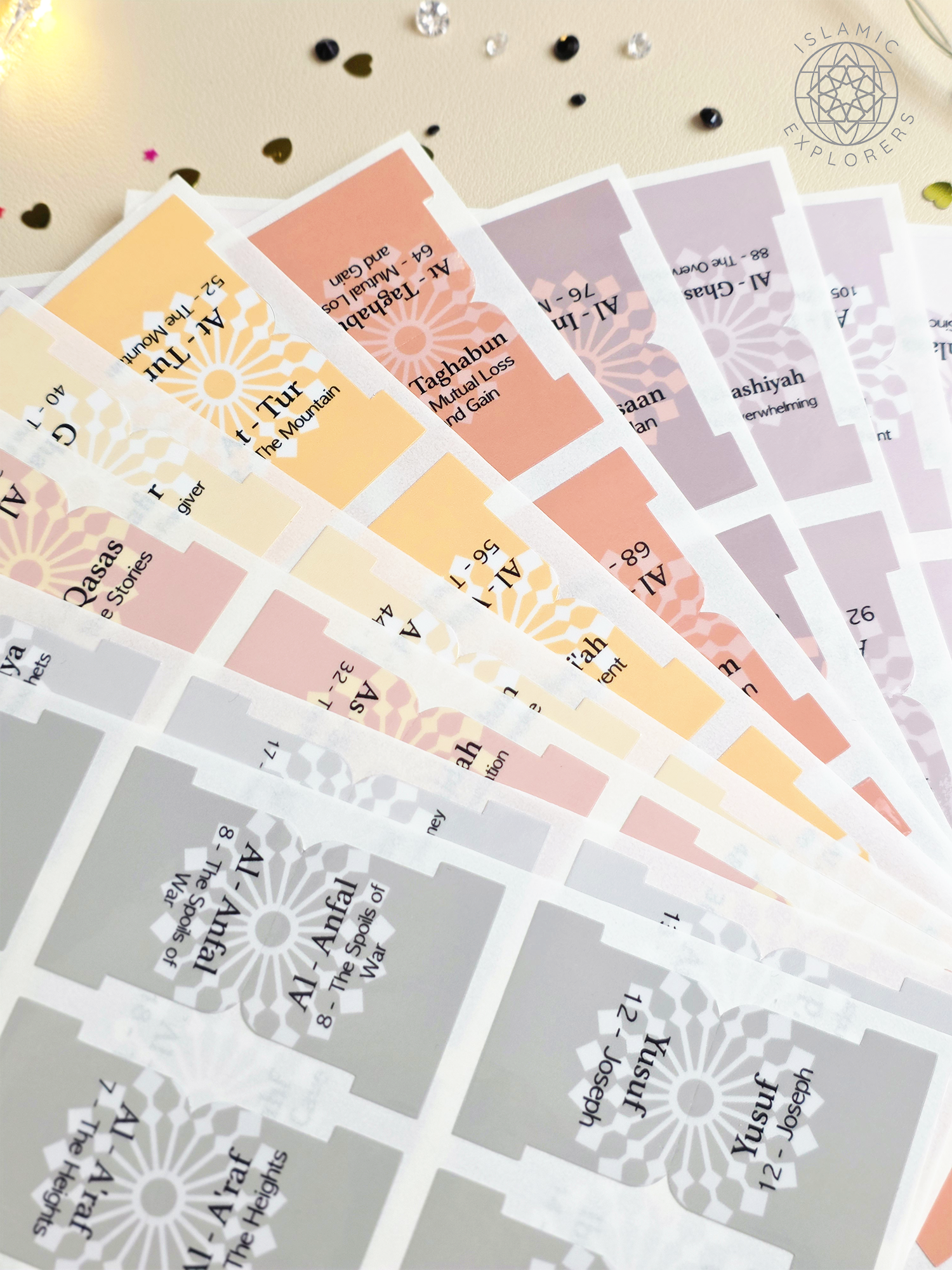 The Quran Companion Tabs Bundle - Premium Handmade Qur’an Page Markers (Includes Juz Tabs + Free Duʿaʾ Bookmark) - Warm Earth