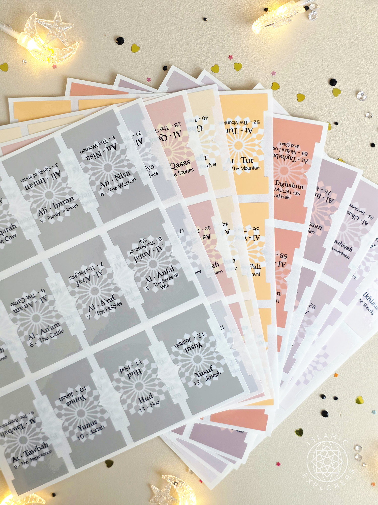 The Quran Companion Tabs Bundle - Premium Handmade Qur’an Page Markers (Includes Juz Tabs + Free Duʿaʾ Bookmark) - Warm Earth