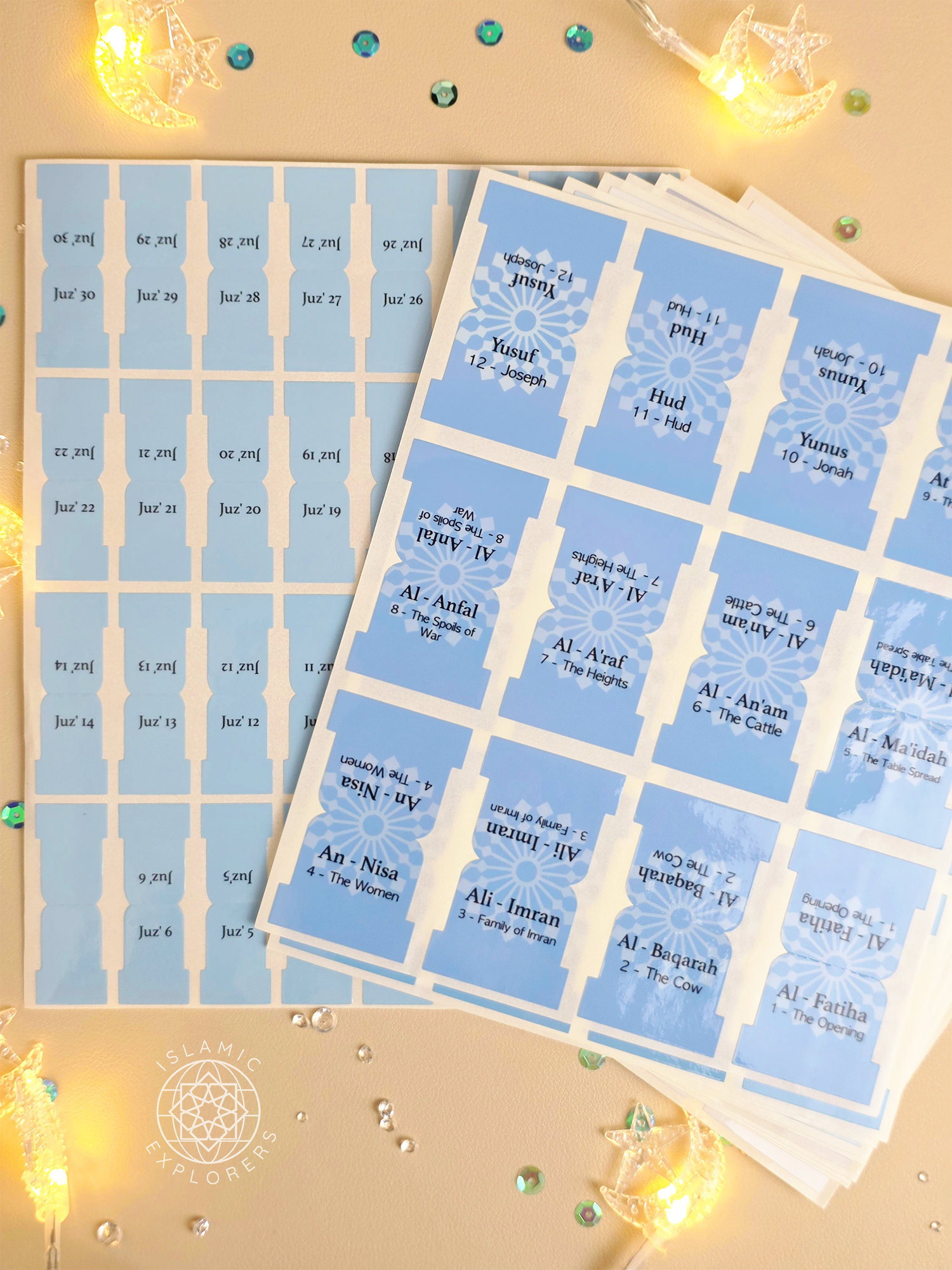 The Quran Companion Tabs Bundle – Premium Handmade Qur’an Page Markers (Includes Juz Tabs + Free Duʿaʾ Bookmark) - Blue Breeze