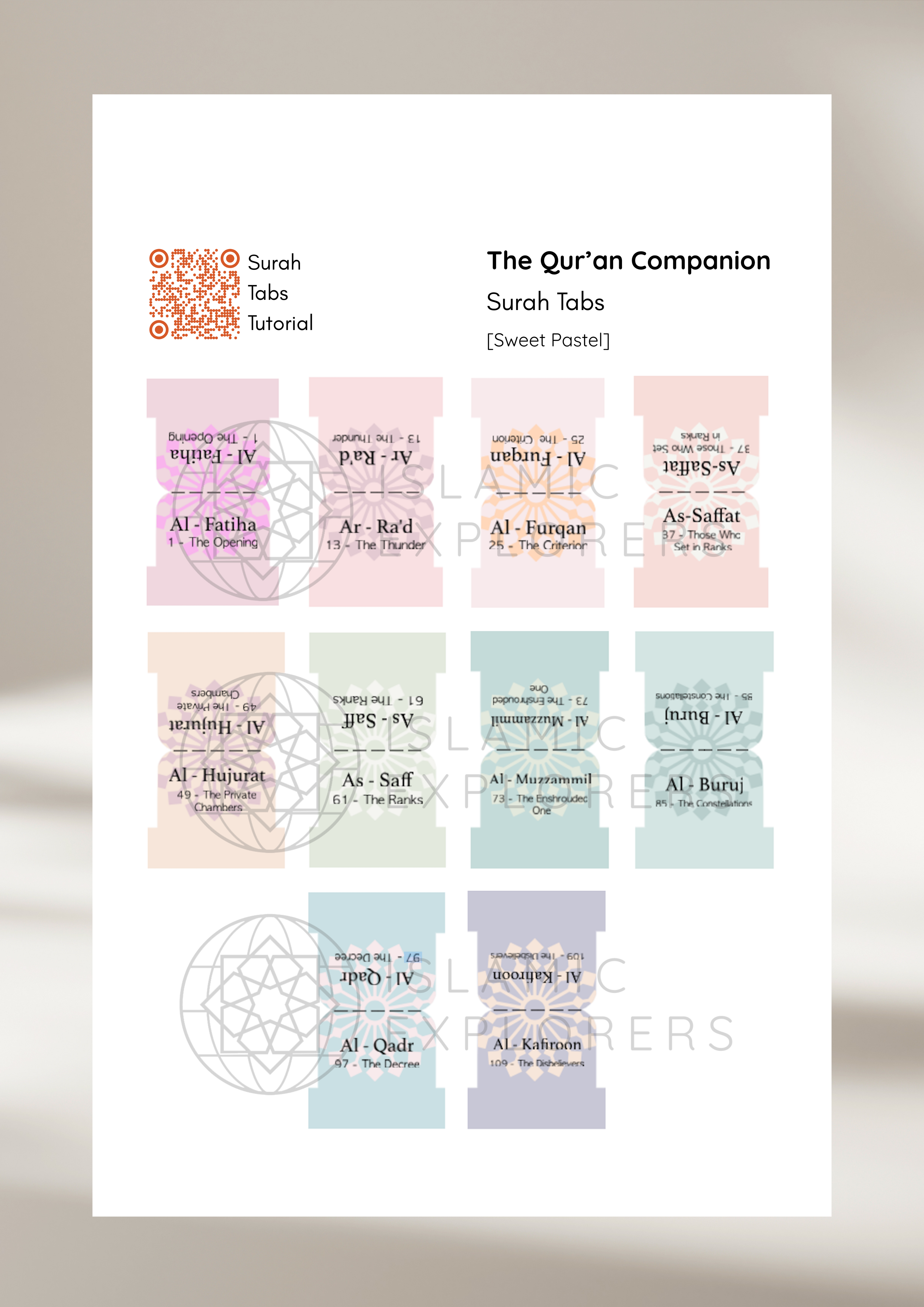 The Quran Companion Tabs Bundle - Premium Handmade Qur’an Page Markers (Includes Juz Tabs + Free Duʿaʾ Bookmark)- Sweet Pastel