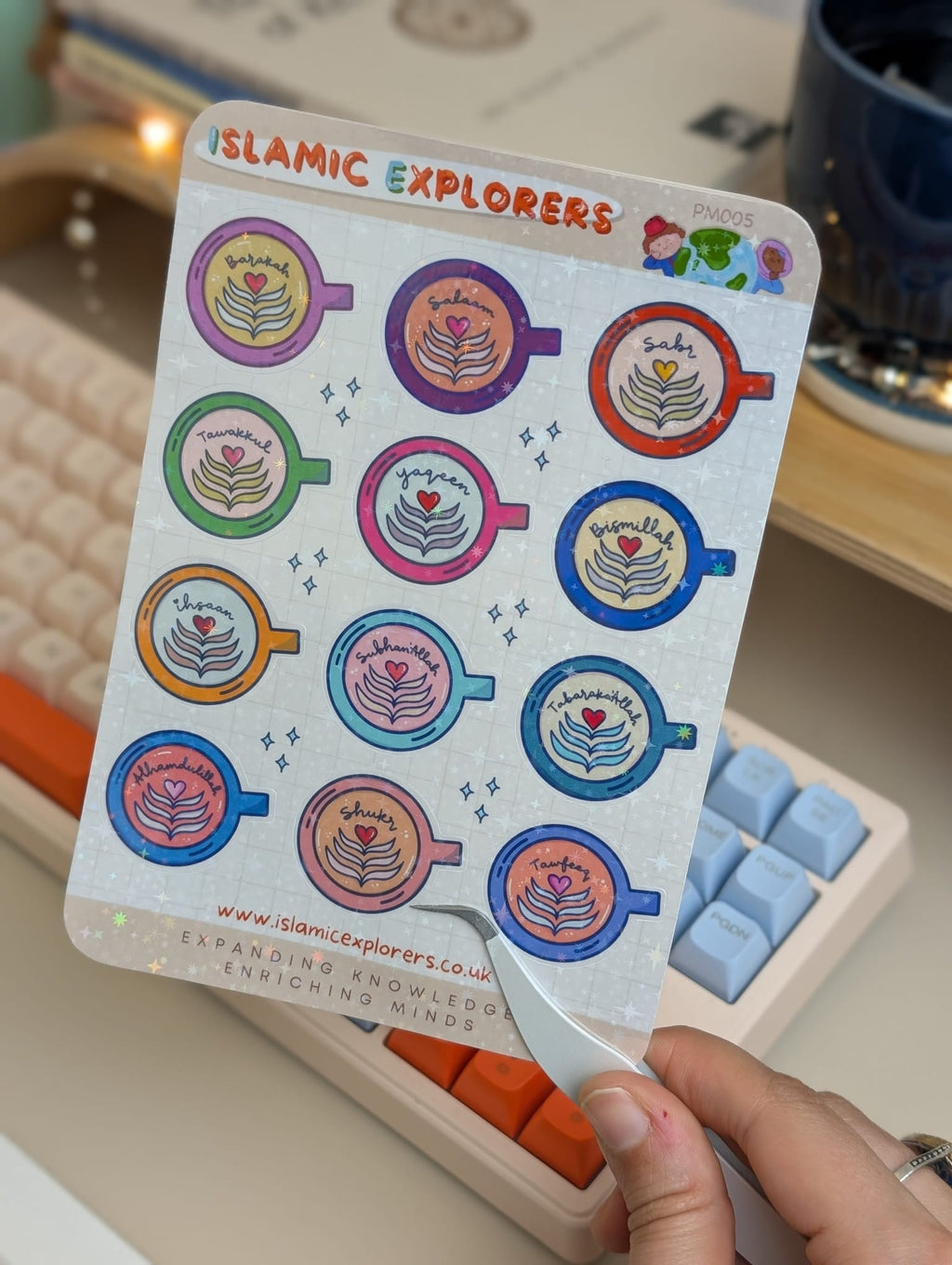 Daily Dhikr Sips Islamic coffee cup dhikr stickers – 2 sheet pack